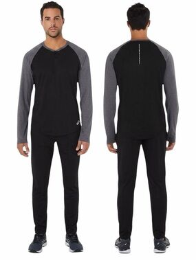 NWT ASICS Men's Performance Henley Long Sleeve Running Shirt Black Grey Small